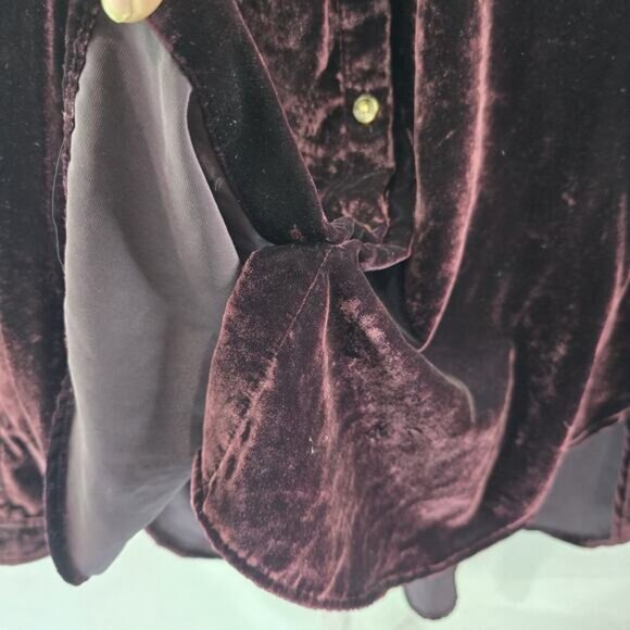 Anthropologie Shirt Womens 16 1X XL Burgundy Velvet Button Up Maeve Long Purple - Picture 10 of 12
